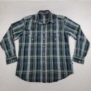 Artful Dodger Shirt Mens 3XL Blue Gray Plaid Long Sleeve Western‎ Button Up